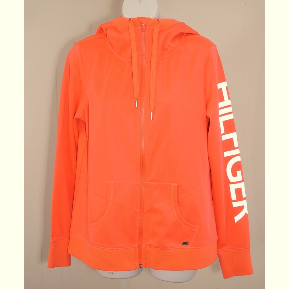 Tommy Hilfiger Medium Pink Full Zip Hooded Sweatshirt Sleeve Logo